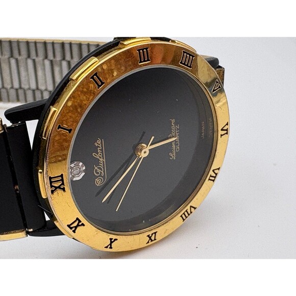 Vintage Dufonte by Lucien Piccard Men's Black & Gold Watch - New Battery - Picture 4 of 4